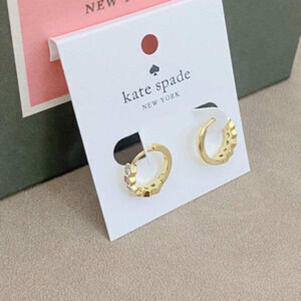 kate spade Vintage Gold Plated Zircon Geometric Round Hoop Earrings